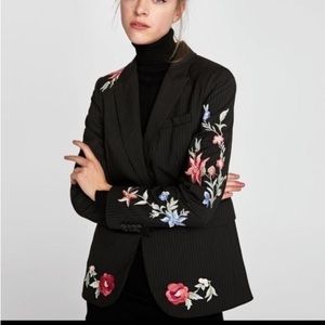 Zara Pinstripe Embroidered Blazer